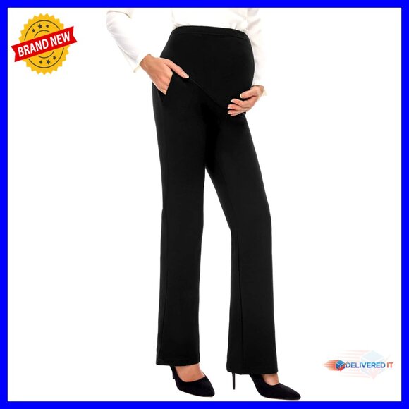 Maternity Work Pants Bootcut Over-Bump Panel Stretch Ponte Fabric